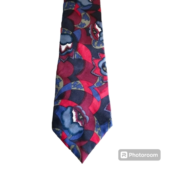 Vintage 90s Mark Alexander Abstract Red Floral Silk Tie - Picture 1 of 4